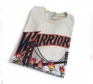 Vintage 90s Golden State Warriors GSW 2.0 Skeleton Flaming Heads Cream